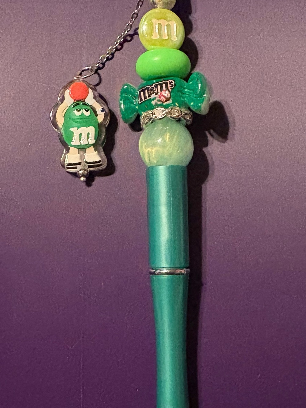 Hand Crafted Teal and Green Beaded Charm Pen